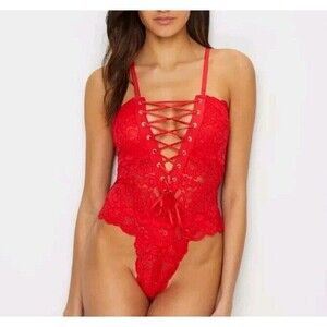 Free People HAH | Reversible Siren Red Spinster Lace Corset Look Bodysuit